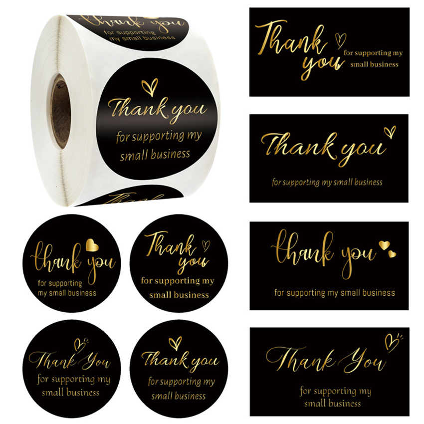 50/500pcs Black Gold Foil Thank You Cards for Supporting My Small Business Thanks Greeting Cards for Retail Store Handmade