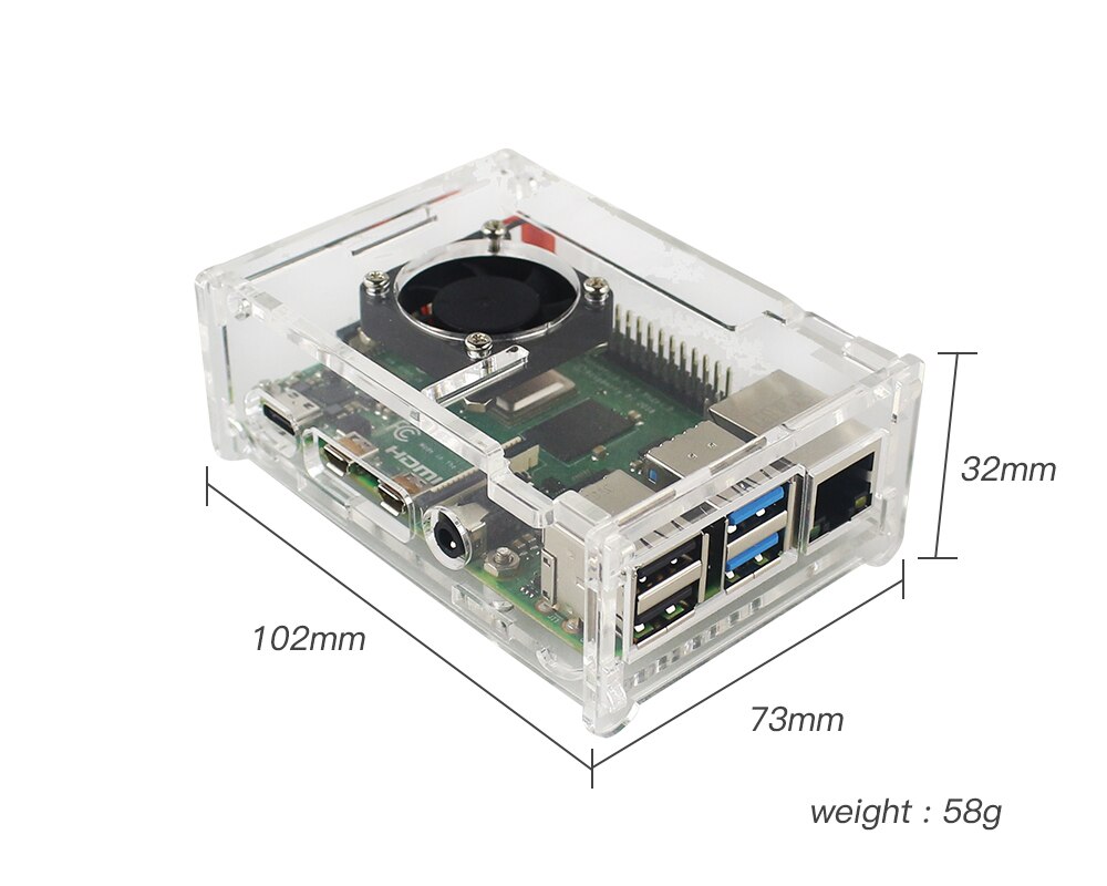 Raspberry Pi 3 3B+ 3B Model B Case 512 Rev3 RPI3 Box Case Shell Acrylic Latest Box + 2 heat sinks +fan