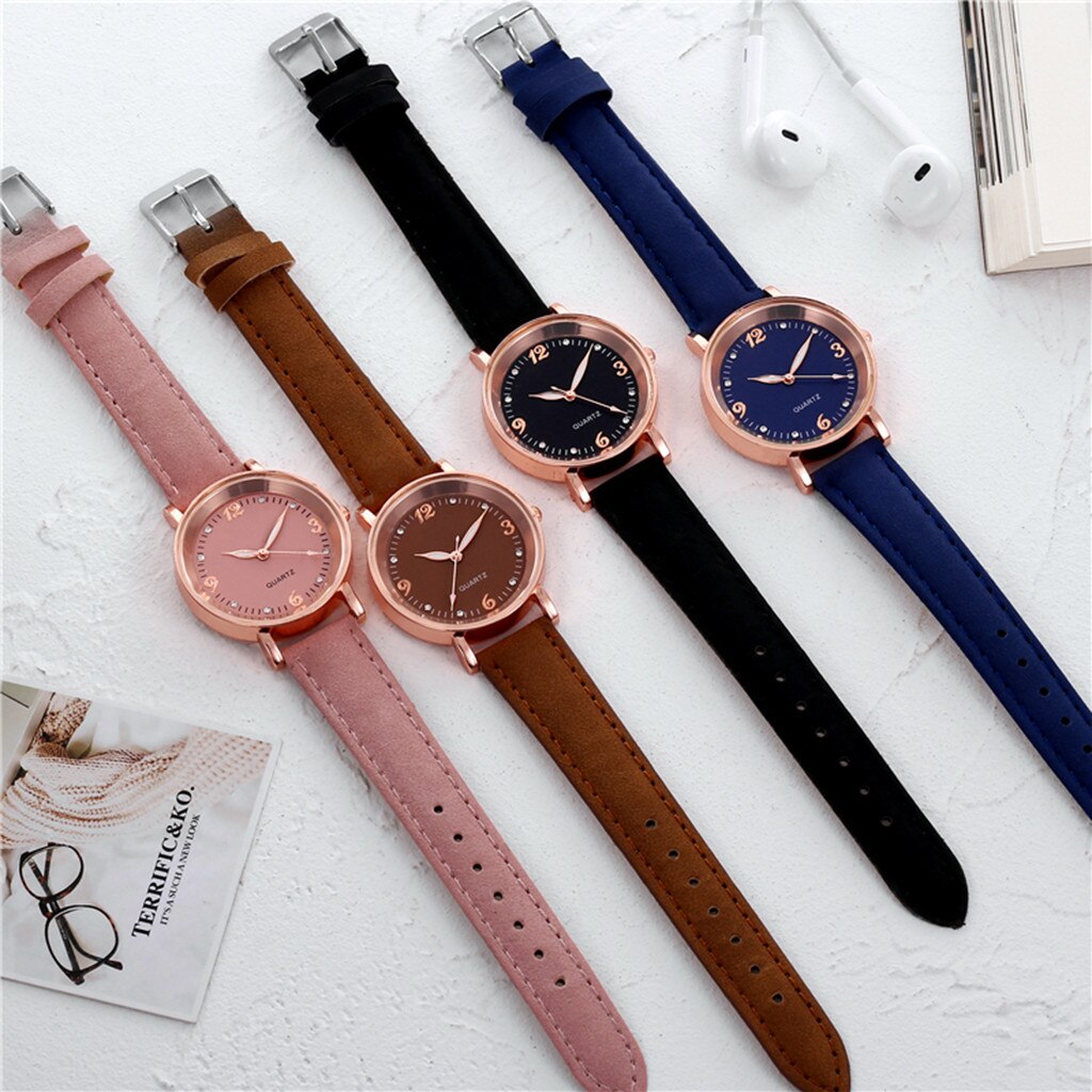 mujeres imitación de reloj relojes de lujo reloj de cuarzo Acero inoxidable Dial de pulsera correa de cuero reloj