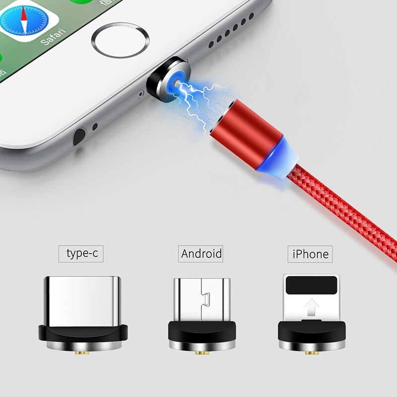 1M Auto Magnetische Usb-kabel voor iPhone & USB Type C Kabel & Micro USB Kabel voor Samsung Xiaomi huawei Magneet Charger Cable