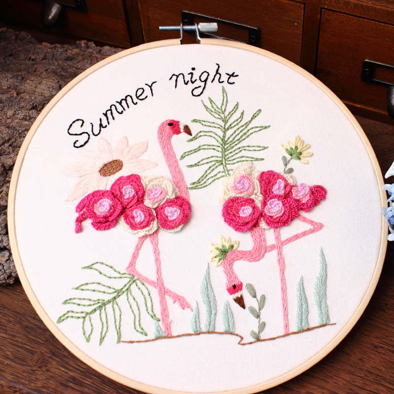 1 stk flamingo blomstermønster broderikit til begyndere håndarbejde sæt korssting syning kunst håndværk maleri boligindretning: Nr. .3