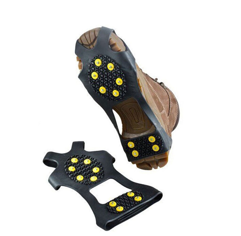 1 Pair Ice Snow Grips Cleat Over Shoe Boot Rubber Spikes Anti Slip 10-stud Crampons Stretch Footwear Climbing, Hiking