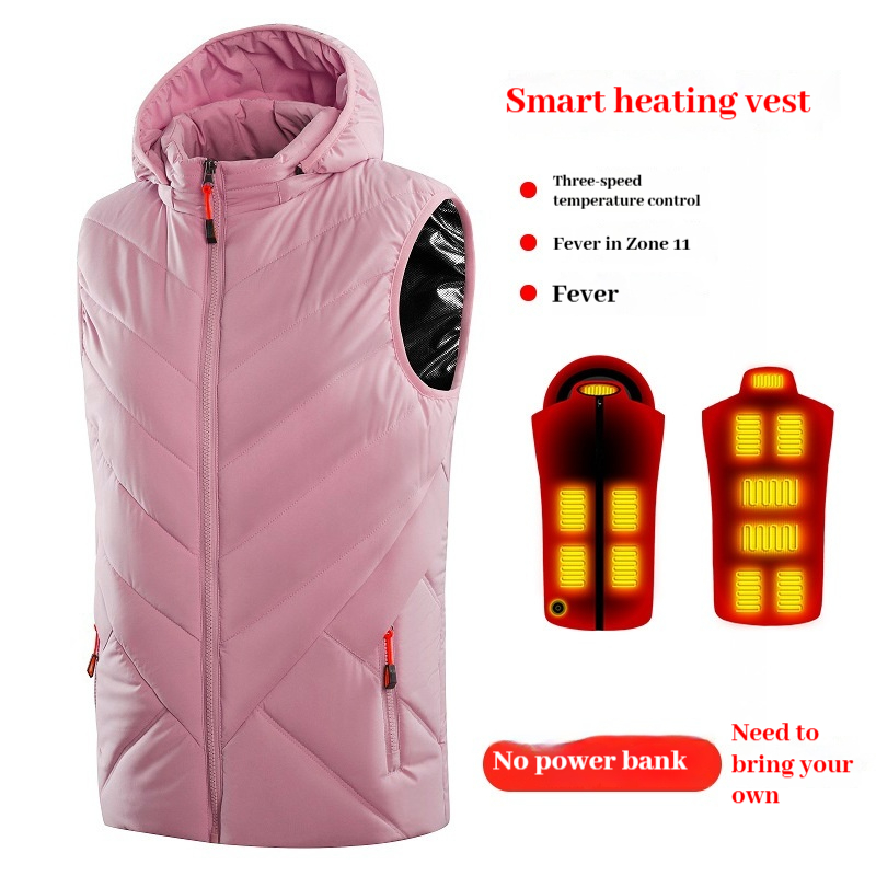 Otoño e Invierno 11 traje de calefacción con tracción en las ruedas para hombres y mujeres USB chaleco calefactor inteligente chaleco eléctrico chaleco para parejas: XXXL / Rosa
