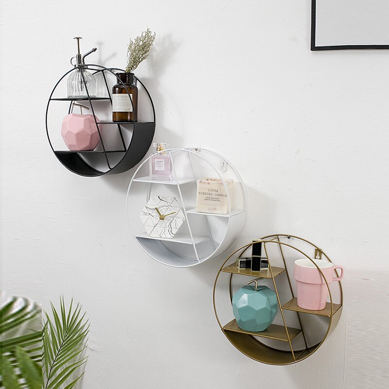 Nordisk stil metal dekorativ hylde rund sekskant opbevaringsholder stativ hylder hjem vægdekoration potte ornament holder stativ