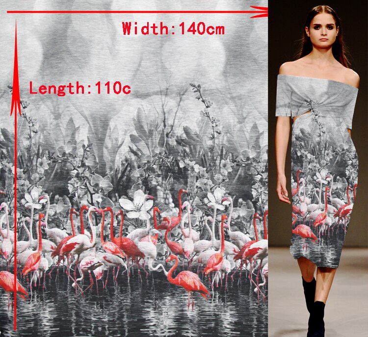 Positionering 110 cm lengte flamingo print zijde linnen stof 140 cm breedte, SLN160