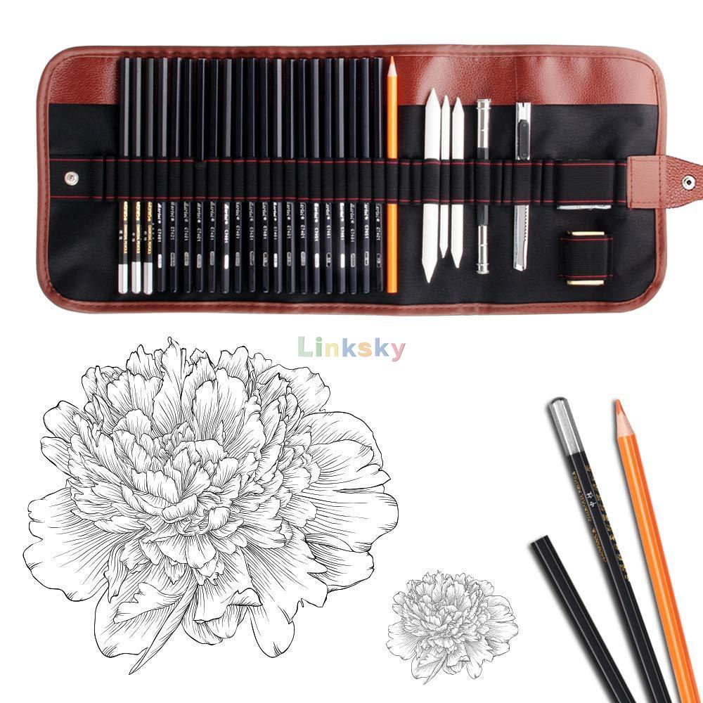 Marie's Sketch Pencil Set Sketching Drawing Kit,Wood Pencil Pencil Bags for Painter School Students,Art Supplies: 30 pcs