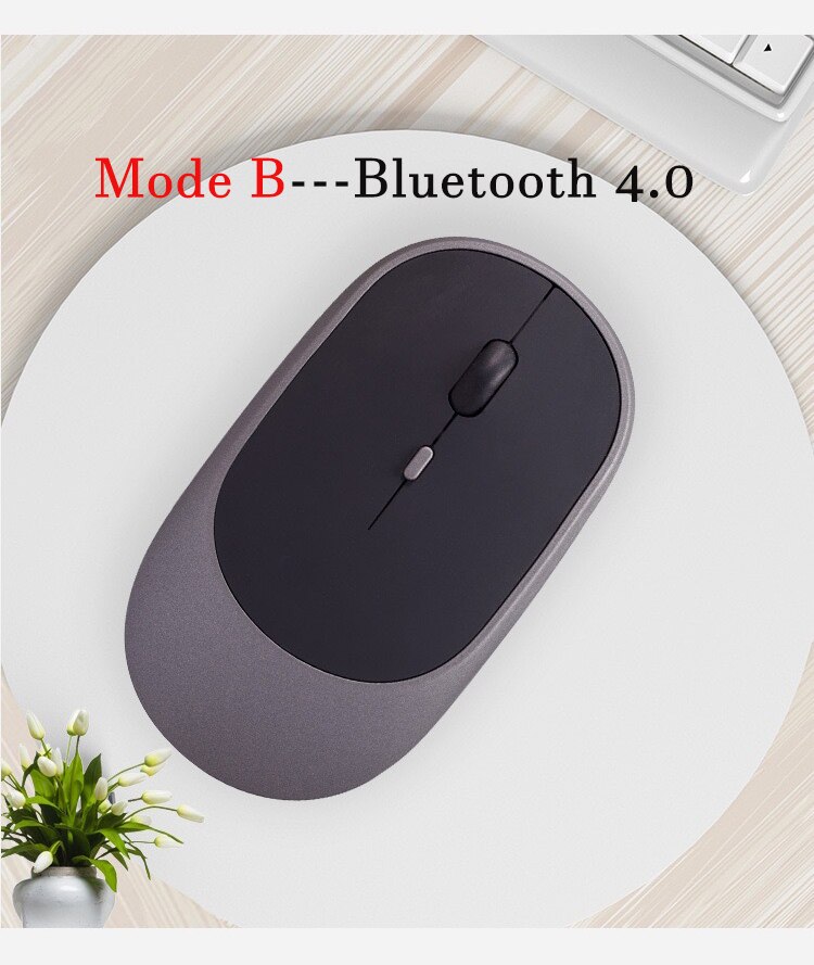 Wireless Silent Mouse Charge Bluetooth-Compatible For MacBook PC iPad 2 Modes Selected Bluetooth 4.0+USB/Only Bluetooth Mouse: Mode B--Dark Gray