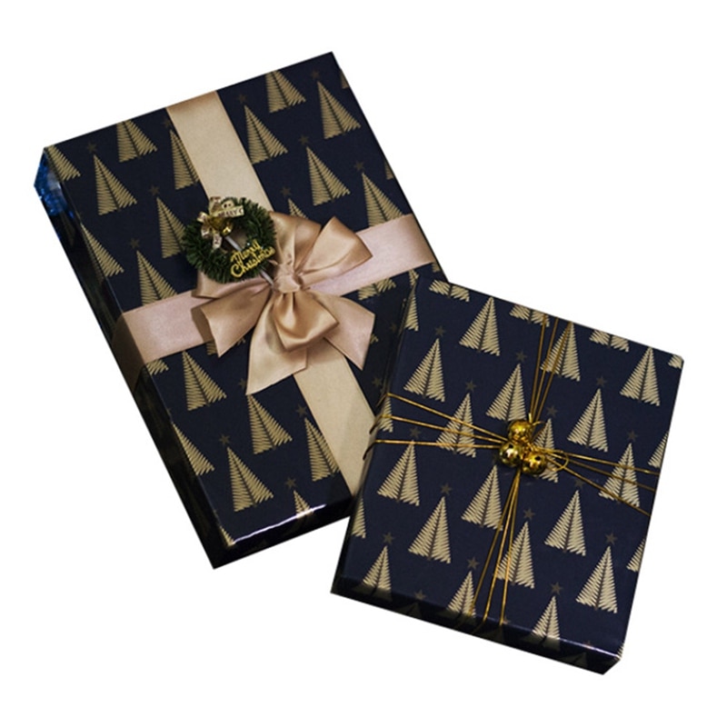 Navy Blue and Gold Christmas Wrapping Small Stars, Christmas Trees, Snowflakes, Christmas Special Wrapping Paper