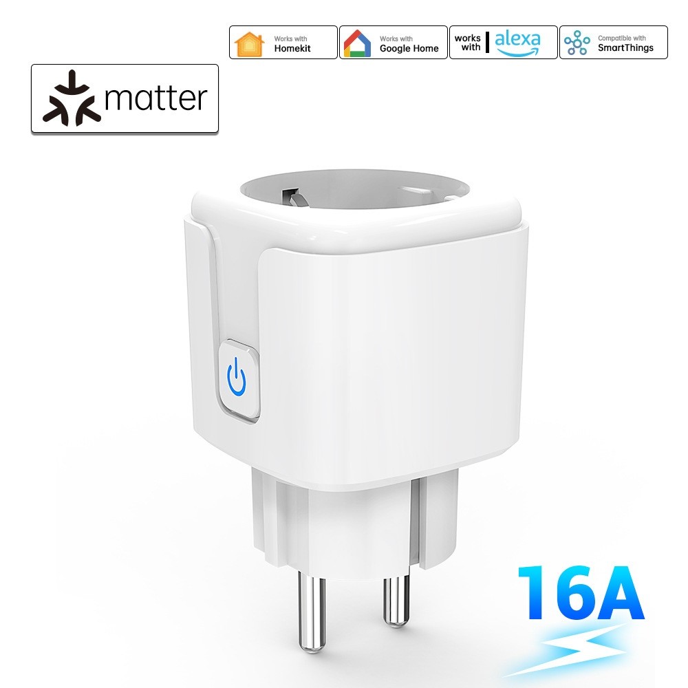 20A Matter EU toma de electrodomésticos Mini adaptador de enchufe inteligente Control de aplicación funciona con HomeKit Siri Alexa Google WiFi enchufe inteligente: Toma de pared