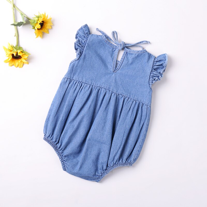 Bebé mameluco nueva Ronda cuello vuelo Body de manga verano bebé Infante niña niño Denim mono ropa de bebé 0-24M