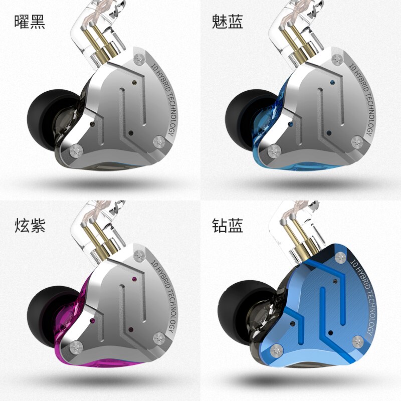 Kz  zs10 pro 4ba+1dd hybrid in ear hodetelefoner 5 driverenhet hifi hodesett dj monitor øretelefon ørepropper kz  zs10 as10 zst cca  c10 c16