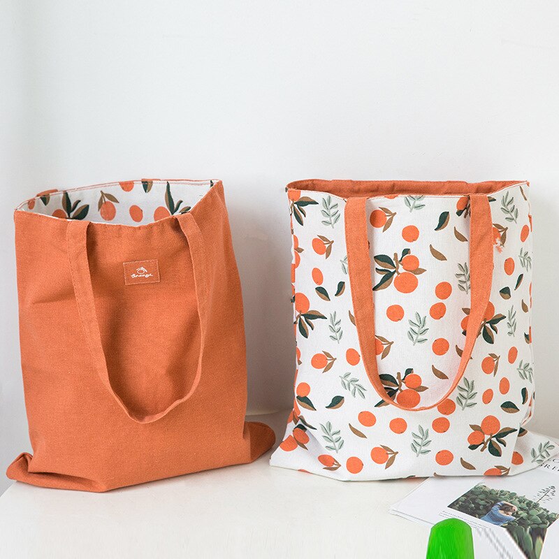 Stof dobbelt-sidet dobbelt-formål håndtaske bomuld og linned håndtaske indkøbspose: Orange