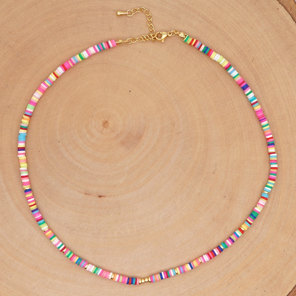 Go2Boho African Necklace Rainbow 4mm Polymer Clay Beads Handmade Collier Vinyl Heishi Necklaces Jewellery