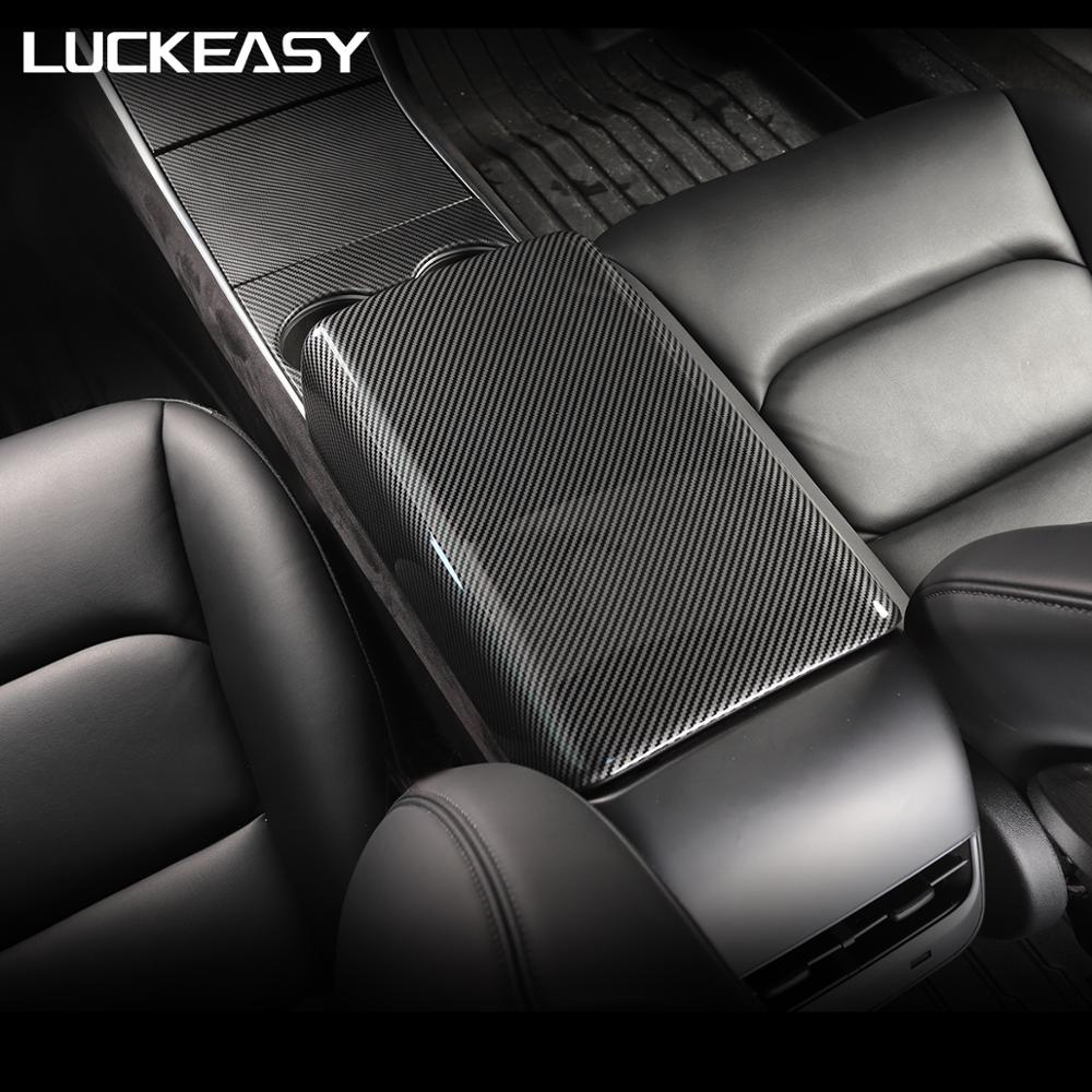 LUCKEASY Car Interior Accessories For tesla model 3 ABS carbon fiber armrest box cover