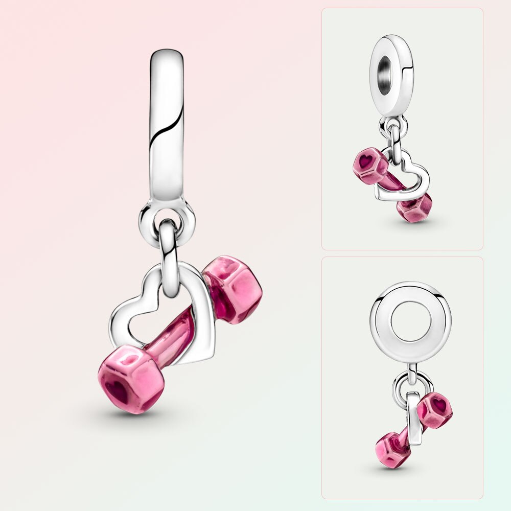 Vero manubrio in argento Sterling 925 e ciondolo a forma di cuore stile sportivo serie adatto per le donne da indossare fai-da-te