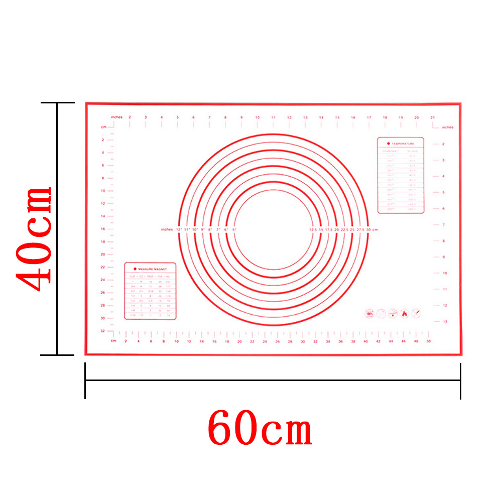 Silicone Baking Mat Pizza Dough Maker Pastry Kitchen Gadgets Cooking Tools Utensils Bakeware Kneading Accessories Lot: 60 x 40cm Red