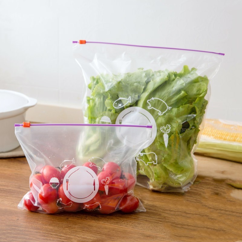 10pcs /Set Reusable Fresh Zipper Bag Freezing Heating Food Salad Wrap Storage Bag Zip Lock Plastic Bags Kitchen Accessories