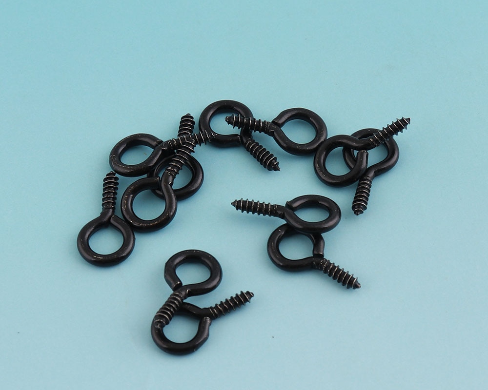 Mustat silmätapit 100 kpl 15*8mm ruuvisilmukkakoukku riipuksiin metalliset ruuvisilmukat
