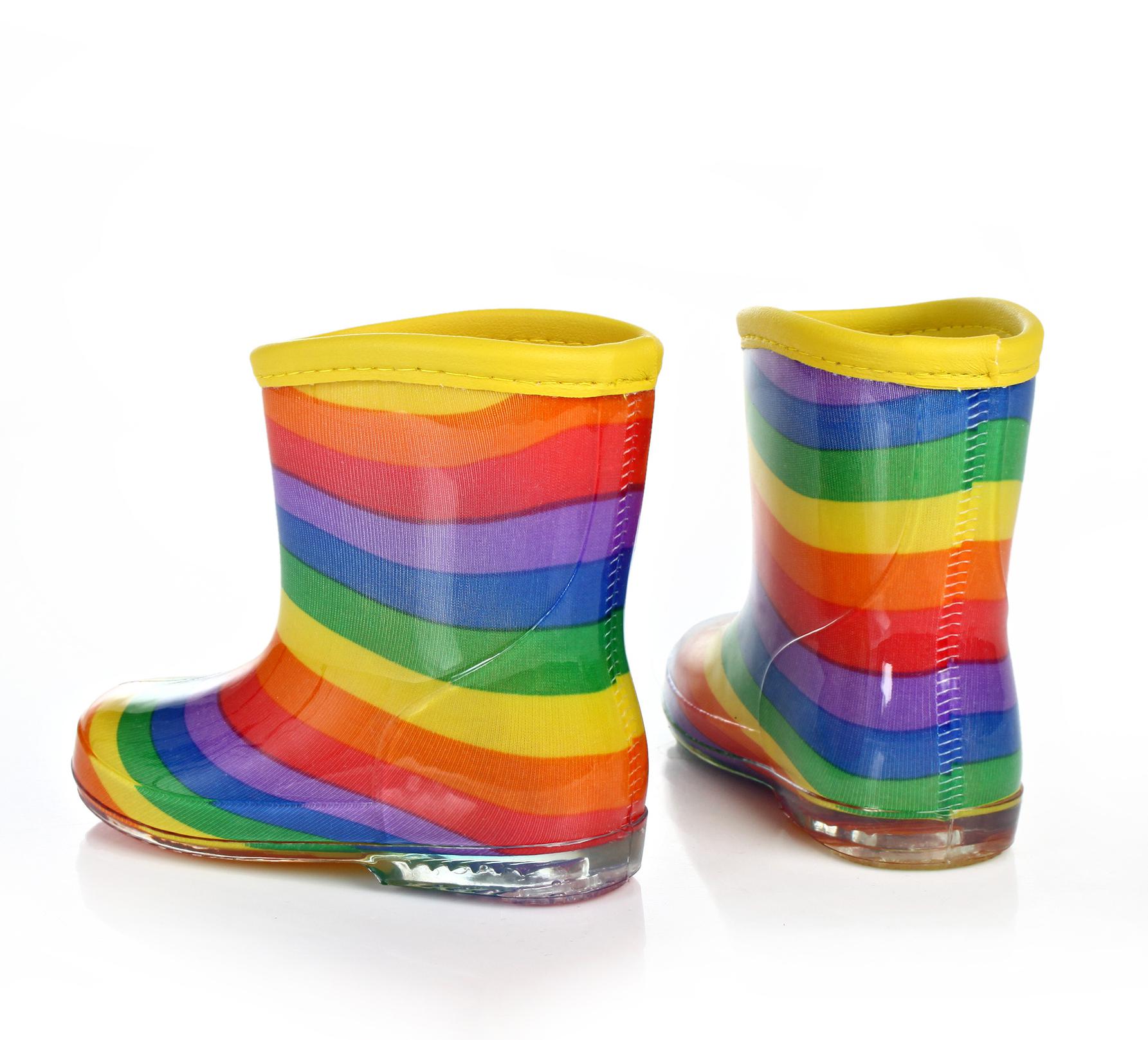 Botas de chuva arco-íris para crianças, sapatos para bebês meninos e meninas, borracha colorida