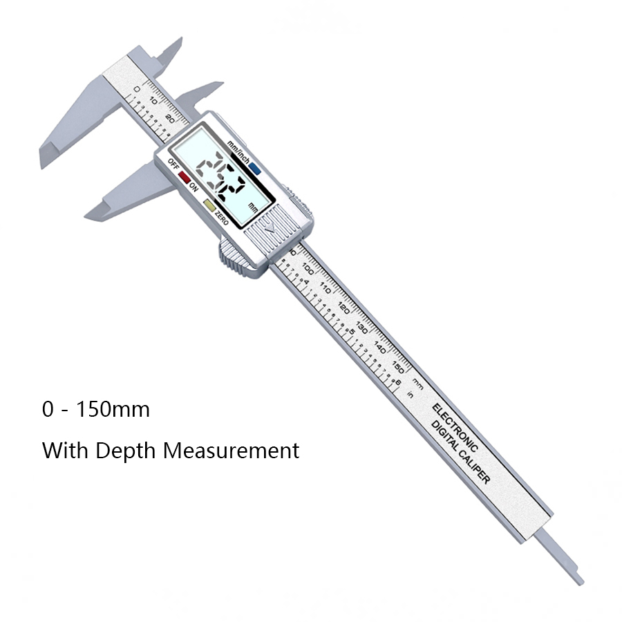 150mm LCD Digital Caliper Carbon Fiber 6Inch Electronic Vernier Caliper Micrometer Measuring Tool Thickness Depth Gauge Ruler: 150mm Silver