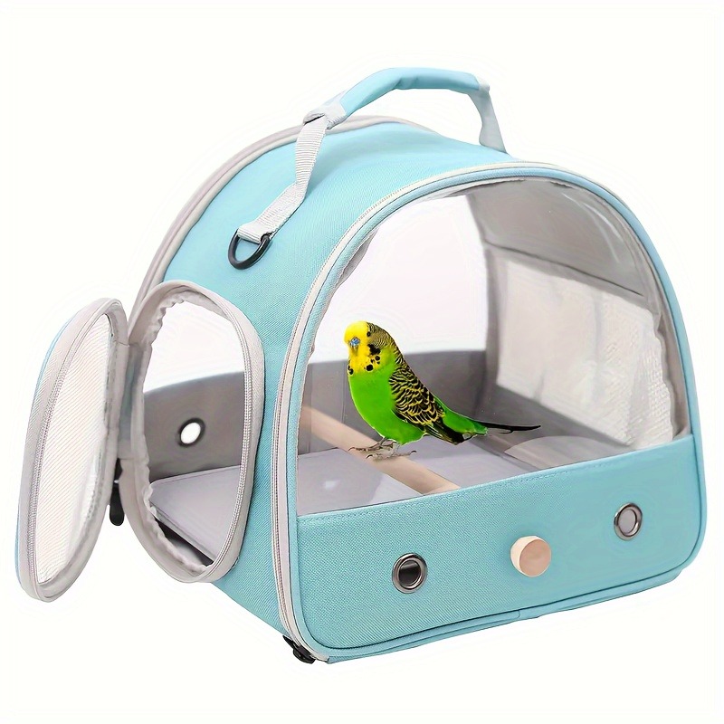Jaula de viaje transparente para pájaros con bandeja y malla: una jaula de transporte para exteriores con cremallera segura, adecuada para loros y mascotas pequeñas