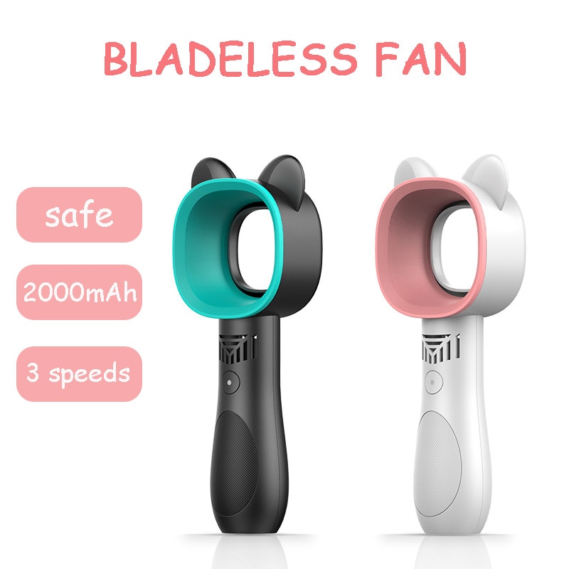 mini vifte uten blader søt katt håndholdte oppladbare usb vifter 2000 mah stum uten vinge til hjemme utendørs ventilator kjøler vifte 8h