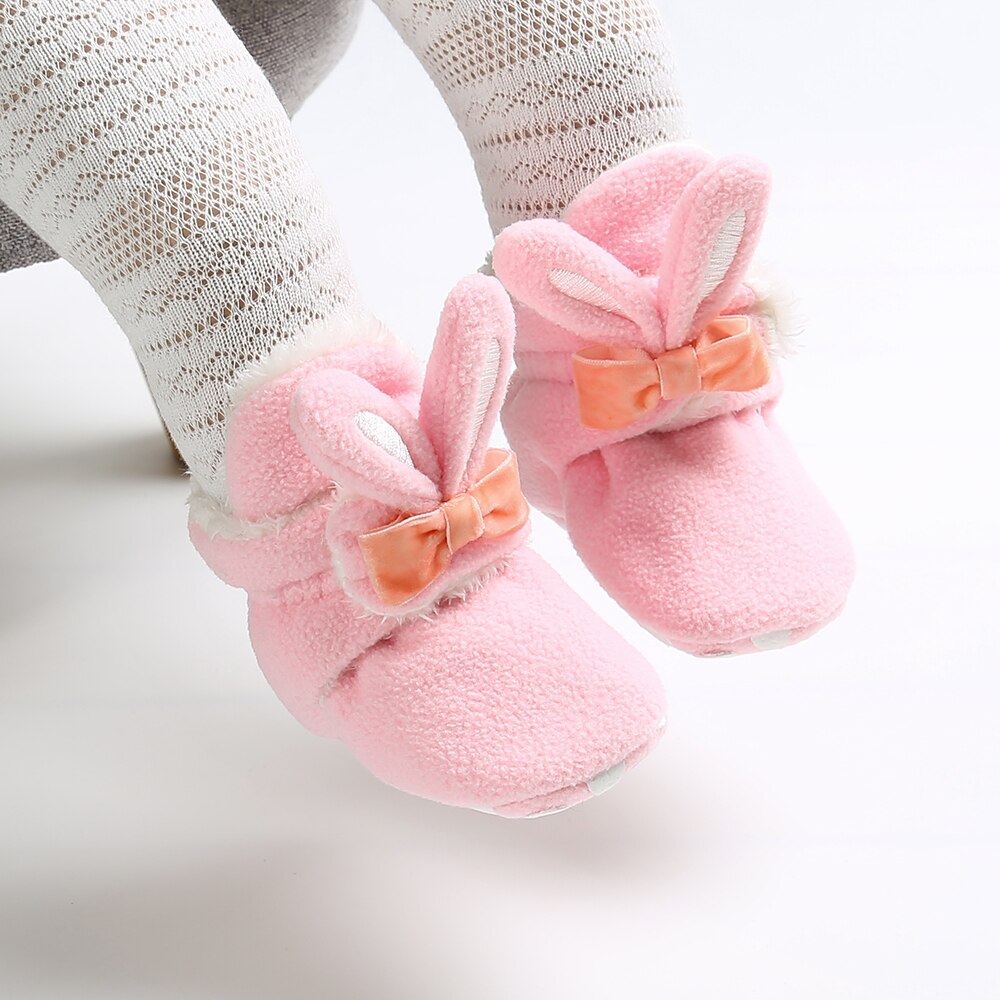 Winter Leather Boots Baby Furry Warm Boots Rabbit Baby Girls Snow Boots Infant Soft Bottom Shoes
