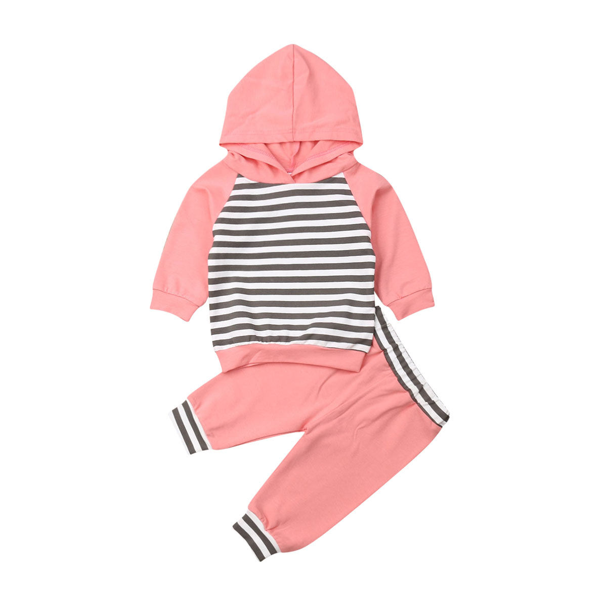 Newborn Infant Baby Boys Girl Clothes Sets Striped Hooded Tops Shirt Pants Leggings Outfits Set: Pink / 9M