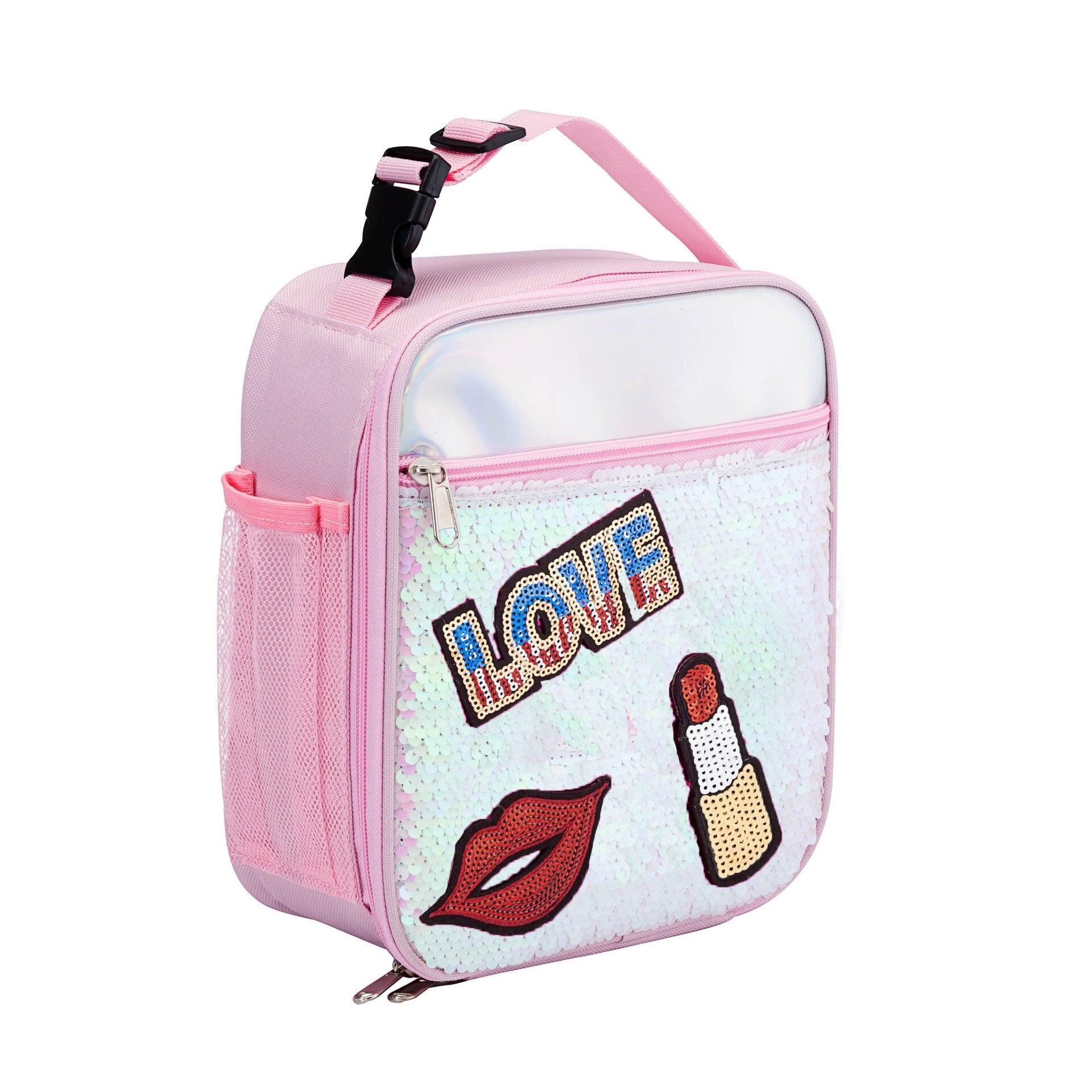 Mode Waterdichte Reverse Sequin Geïsoleerde Kinderen Meisjes Jongen Lunchbox Glitter Draagtas Koeler Picknick Zakje Voor Voedsel: Lipstick Pink