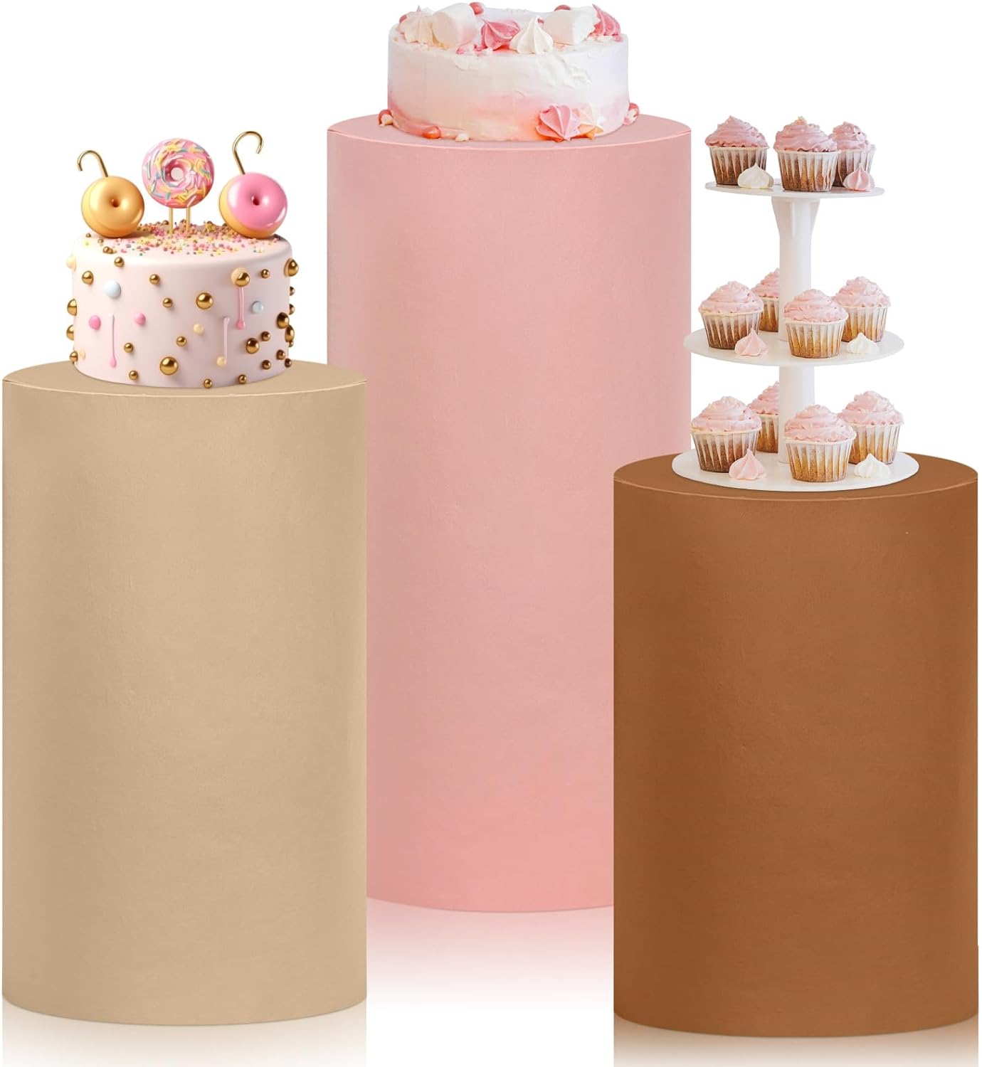 3 PCS Pink Pedestal Covers Birthday Party Decoration Gold White Fairy Tale Plinth Cover Cylinder Cover Event Props Elastic