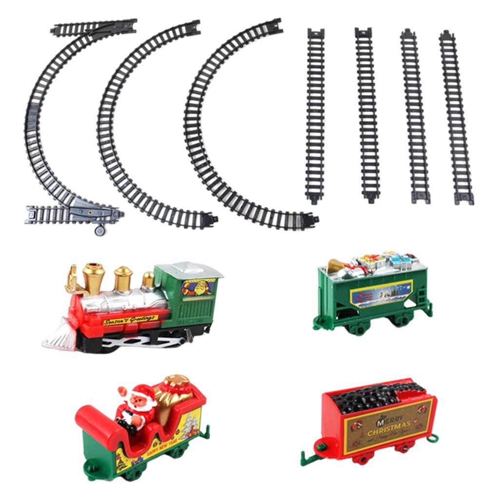 Juego de vías de tren eléctrico de Navidad, 11 piezas, con carro de Papá Noel, juguete para niños, decoración para