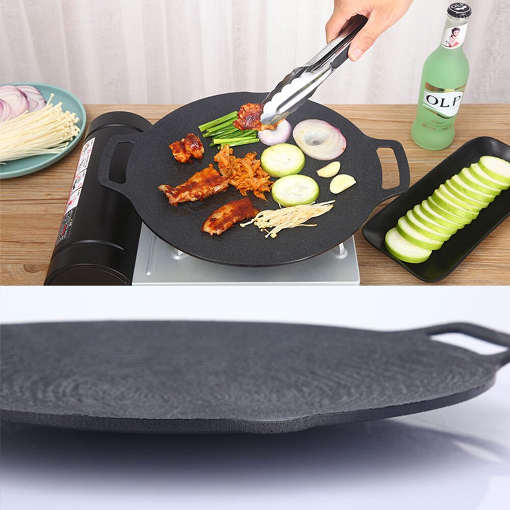 29/36cm Thick Cast Iron Frying Pan Flat Pancake Griddle Uncoated Non-stick Bbq Grill Induction Cooker Open Flame Cooking Pot