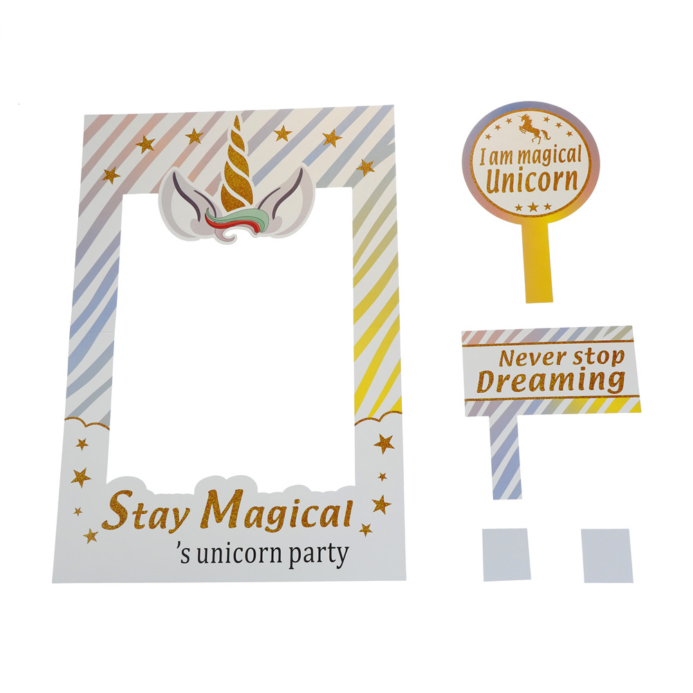 Unicorn Party Baby Shower Birthday Adult Kids Decor Supplies Kawaii Unicorn Photo Booth Picture Frame Props: Default Title