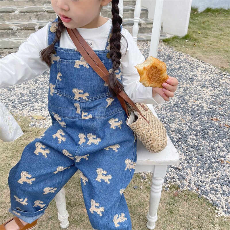 Spring Summer 2022 Kids Clothing Baby Toddler Loose Pants Children Girls Denim Overalls Casual Jeans Children Rompers 2-10Years