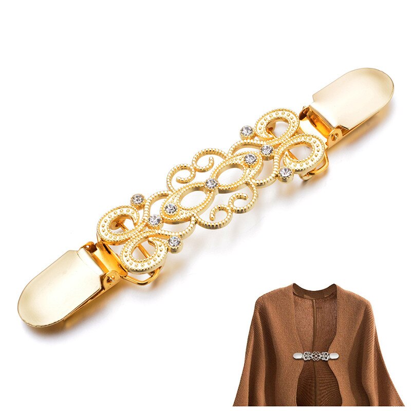 1pc kofta krage clips hållare dam klänningar sjal dekor glänsande kristall cape kappa spännen fästen spänne brosch klämma: 11 13 x 2cm