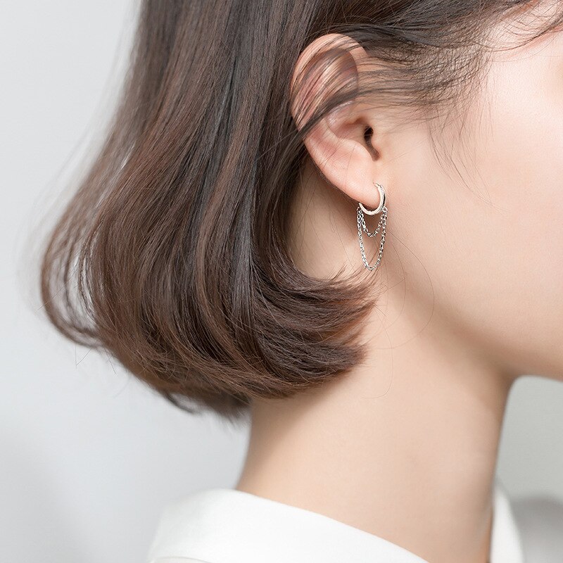 MloveAcc 100% Solid 925 Sterlling Silver Simple Rolo Chain Round Buckle Hoop Earrings for Women Girls Lady Jewelry
