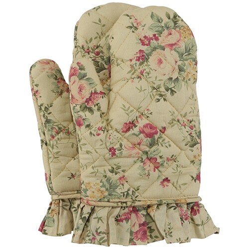 Neoviva bomull quilting ugnshandskar för kvinnor med volanger doris set  of 2 blommigt damm citron mikrovågsugnar kökstillbehör: Blommigt damm citron