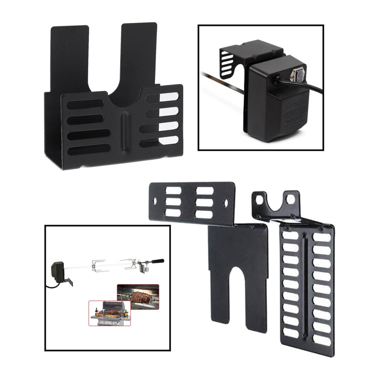 Iron Electric Rotisserie Grill Motor Bracket Spit Rod Holder Replacement Kits BBQ Accessories Rotisserie Parts Tools Black