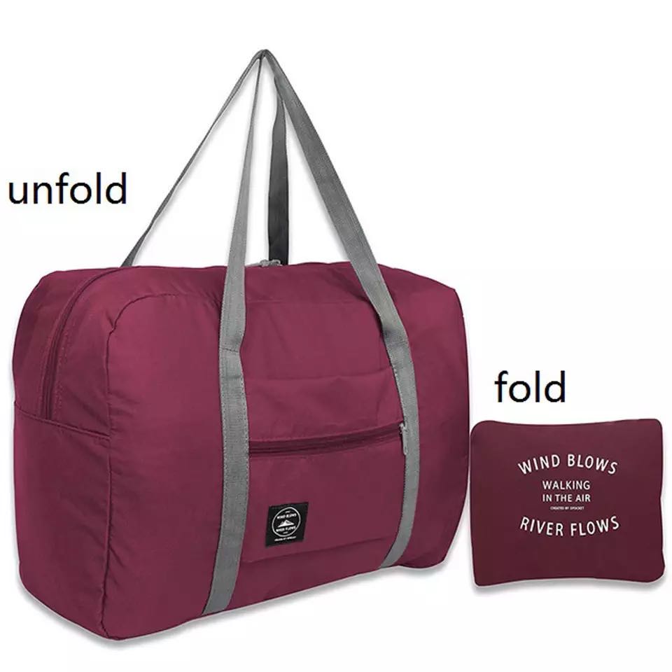 Outdoor travel bag foldable waterproof sleeve trolley case clothes bag Large Capacity Storage Bag Portable luggage Cosmetic Bag: Burgundy