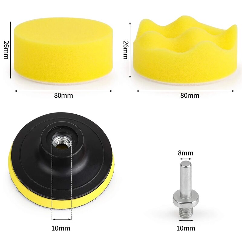 Disque de polissage auto-adhésif de 3 pouces pour voiture, éponge de polissage, roue en laine, tampon pour polisseuse de voiture, adaptateur de perceuse