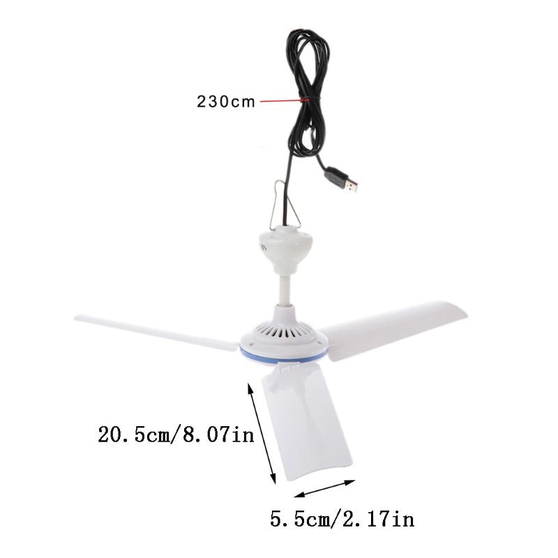 DC 5V Ceiling Fan Air Cooler Stepless Speed USB Fan for Bed Camping Outdoor Tent