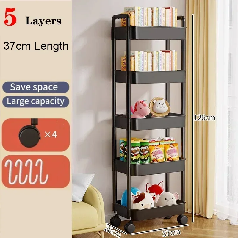 Trolley Mobile Kitchen Trolley Organizer With Wheels Gap Mobile Bookshelf Trolley Household Snacks StorageRack，Bookshelf Storage: Gold