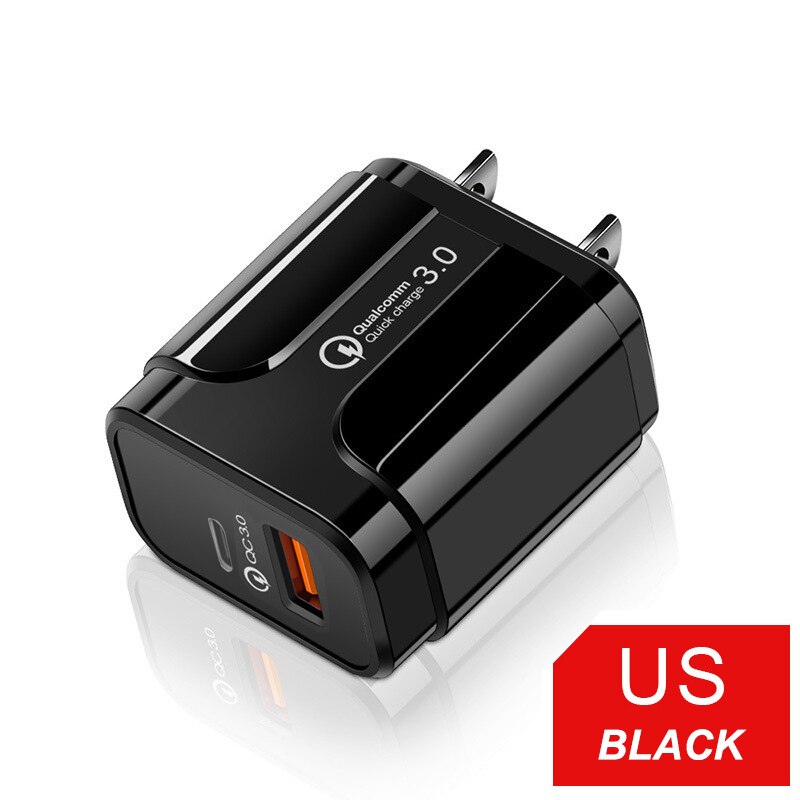 18W PD Quick Charge 3,0 USB Ladegerät EU/US/UK Stecker Handy Ladegerät Für iPhone 12 11 Pro X XR XS MAX blitz Schnelle Lade: US Black