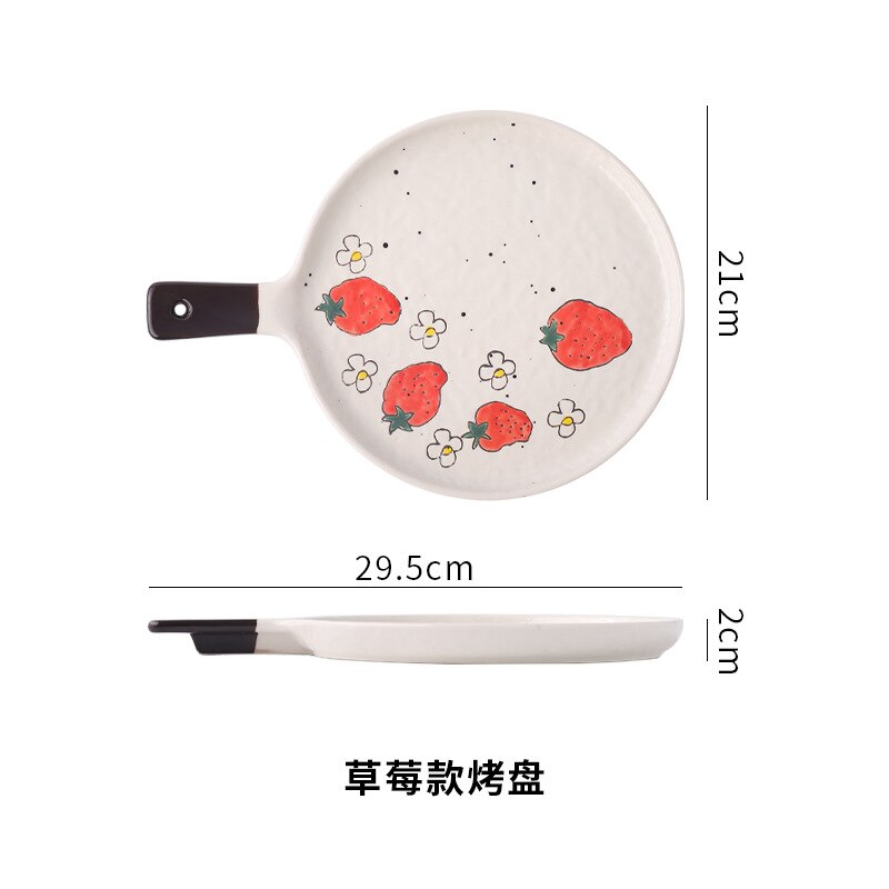 Plato de cerámica para Pizza, horno microondas, plato de comida occidental especial con mango, plato para ensalada de frutas, vajilla para el hogar, utensilios de cocina: Strawberry