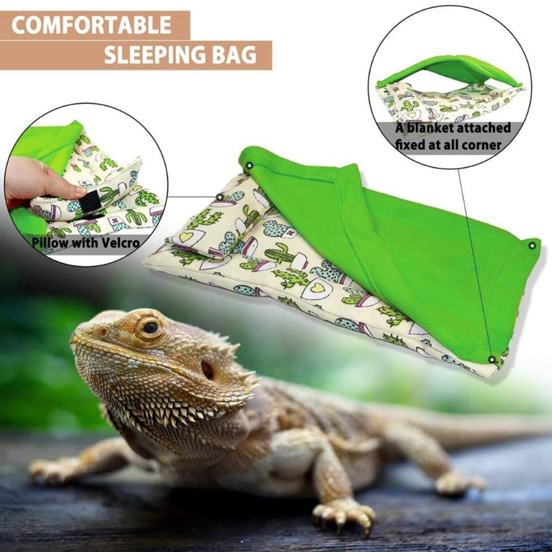 Bearded Dragon Sleeping Bag with Pillow and Blanket Reptile Habitat Accessories Small Pet Animal Hide Shelter Warm Bed