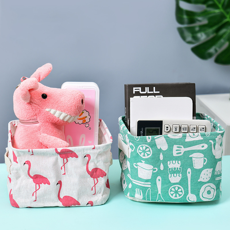 Foldable Canvas Storage Basket With Handle Cosmetic Toy Organizer Underwear Socks Clothes Storagebag Office Stationery Organizer