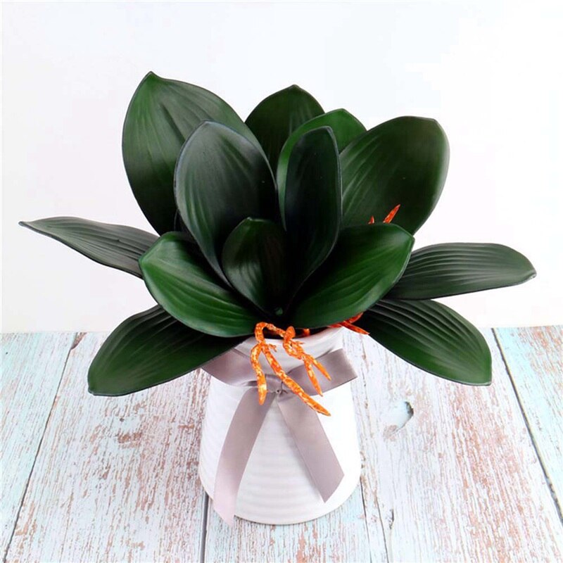SJDWDX 5 STKS Kunstmatige Phalaenopsis Orchideeën Bladeren 11.3 Groene Faux Orchideeën Blad Groene Planten Met Wortels Latex Touch Planten Groen Faux Leaf Arrangement voor Bloemen Tuin Bonsai Decor