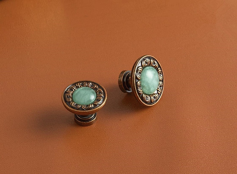 Tiradores de Estilo Vintage para cajones, Pomo de puerta de cajón de piedra verde, manijas de cocina rústica, herrajes para muebles, 5 estilos