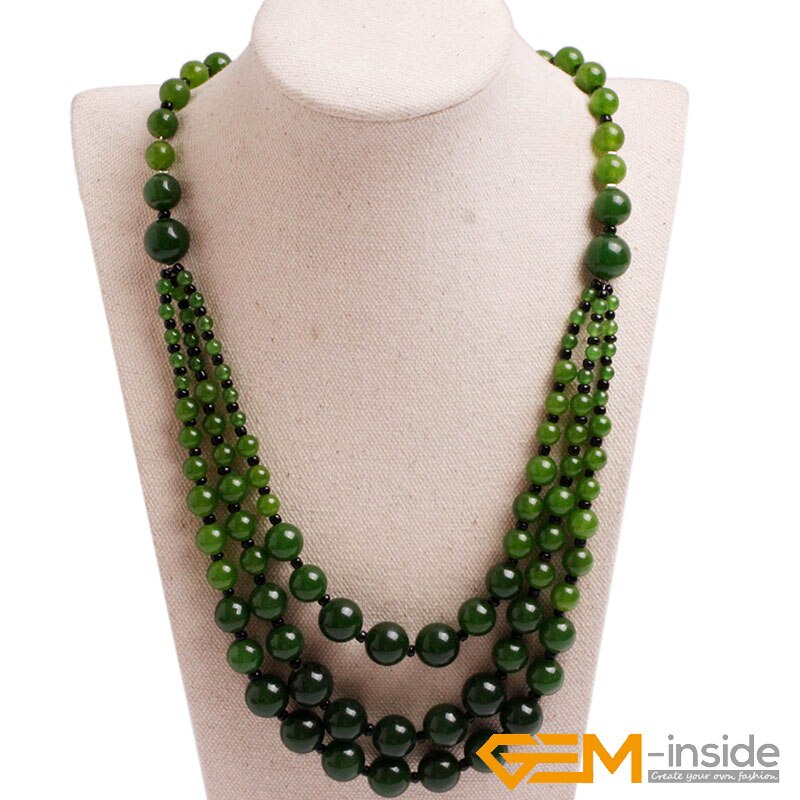 Handmade 8-12mm Beaded Stone Necklace Jewelry 19 inch DIY Long Necklace Jewelry For Women: green taiwan jade