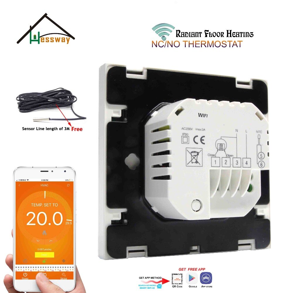EU mount Dual sensor smart floor heating thermostat WIFI NO,NC 3A for White Black optional